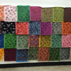wall of printed fabrics